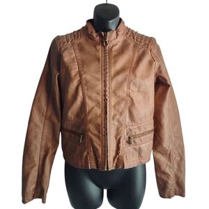 Therapy Women's Brown faux Leather  Jacket ZIP Up Pockets Lined Sz M